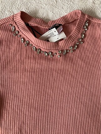 s Beden Sıfır pembe pudra kazak taşlı