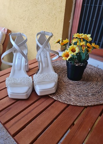 Nikah abiye için (sedef) beyazı incili Platfom topuklu ayakkabı