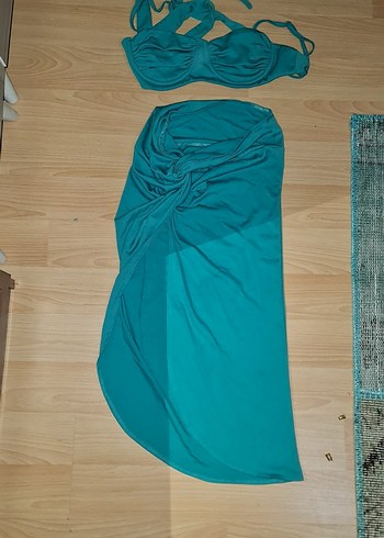 Uzun Turkuaz Kadın Pareo Drapeli Plaj kıyafeti