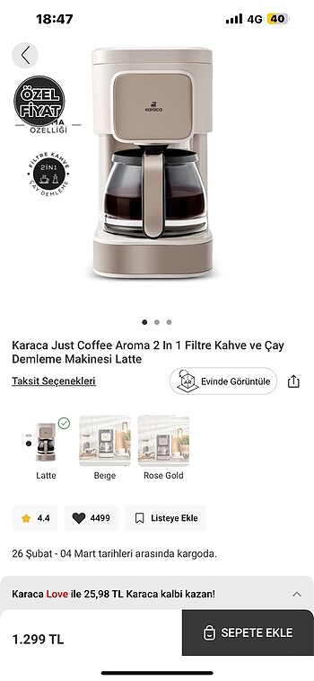 Karaca filtre kahve ve çay demleme makinası