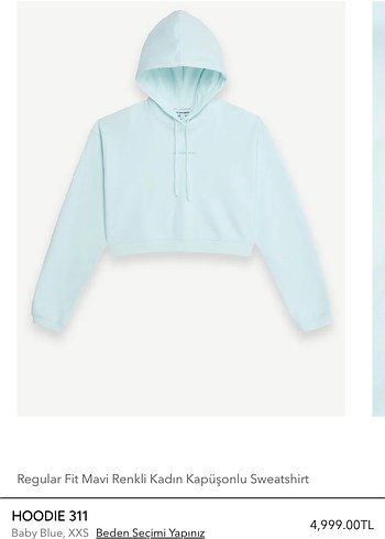 xs Beden mavi Renk Les Benjamins Mavi Kapüşonlu Kısa Sweatshirt