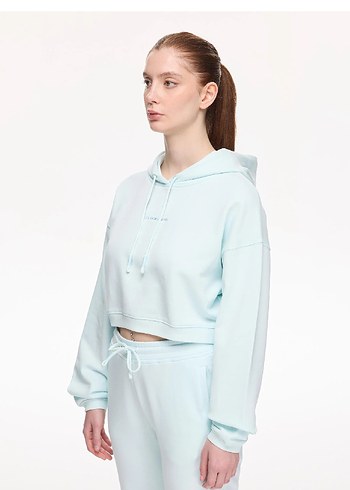 Les Benjamins Les Benjamins Mavi Kapüşonlu Kısa Sweatshirt