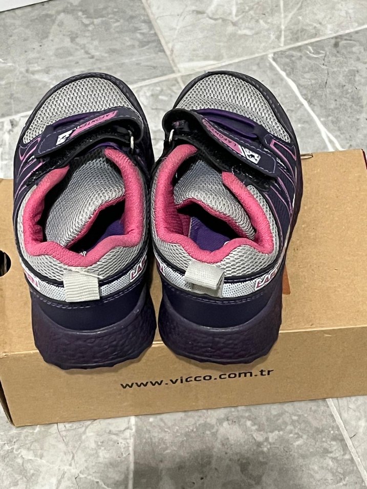 Kız Çocuk Mor Gri Spor Ayakkabı Velcro - Görsel 4