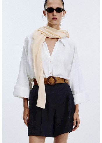 Zara Kemerli Lacivert Bermuda - Görsel 2