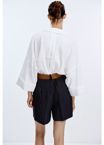 Zara Kemerli Lacivert Bermuda - Görsel 5