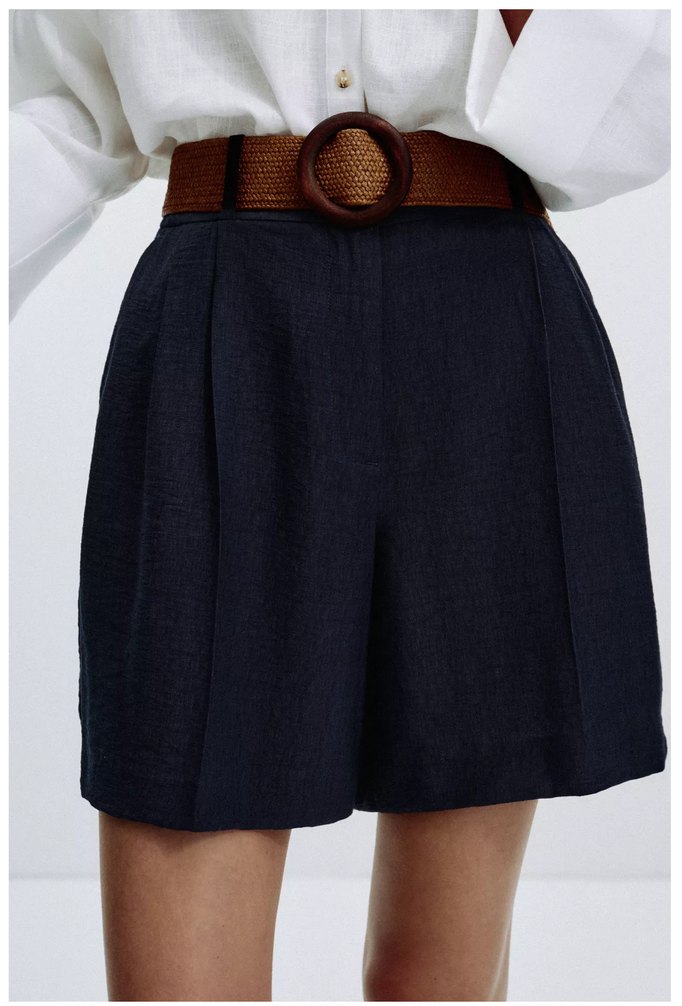 Zara Kemerli Lacivert Bermuda - Görsel 3