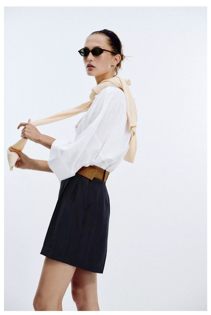 Zara Kemerli Lacivert Bermuda - Görsel 4