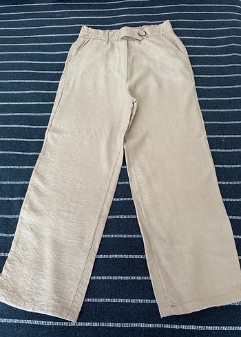 Bej Keten Midi Kumaş Pantolon