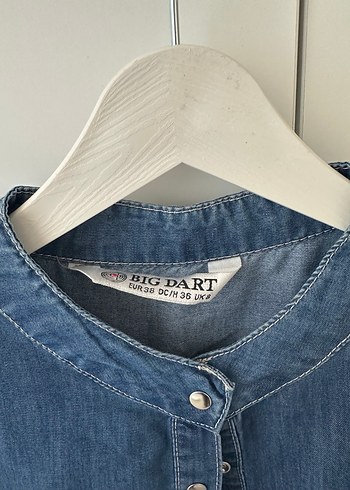 36 Beden Kadın Mavi Denim Fırfırlı Gömlek