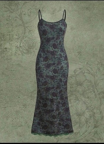 fairy/goth cicek desenli uzun elbise