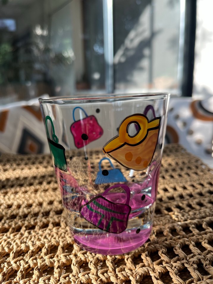 Renkli El Boyaması Cam Bardak - Görsel 3