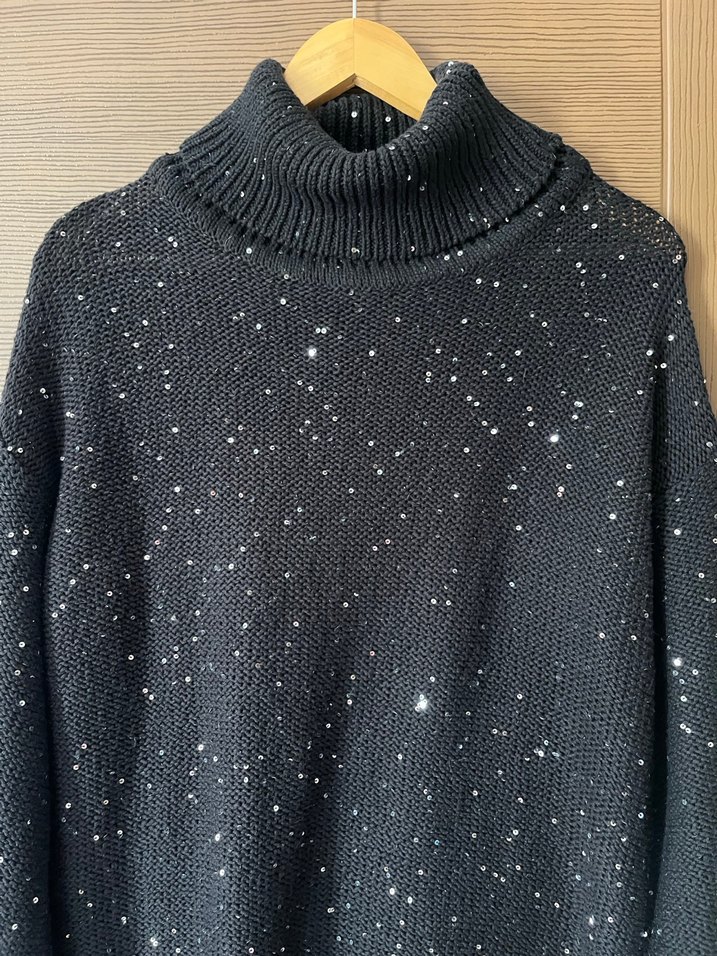 Siyah Boğazlı Örgü Kadın Kazak - Görsel 2