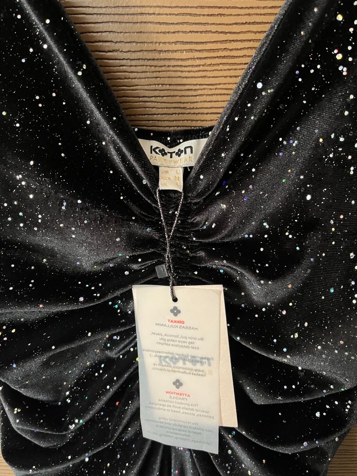 Siyah Drapeli Uzun V Yaka Abiye Elbise - Görsel 3