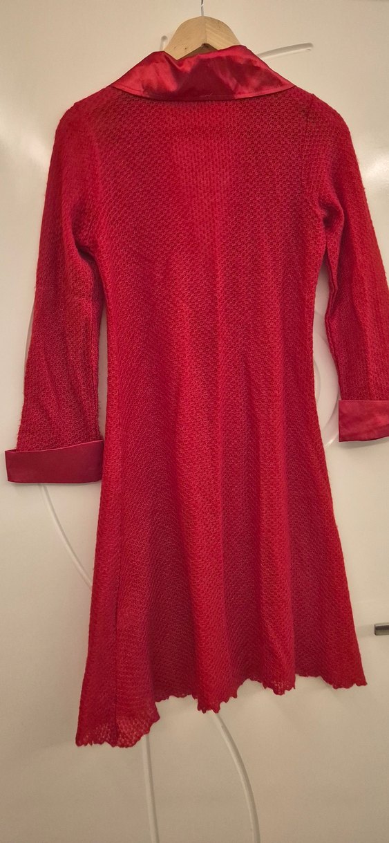 Kadın Uzun Kırmızı triko sabahlık - Görsel 2