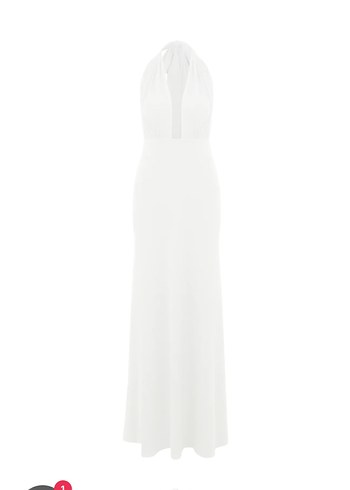V Yaka Uzun Beyaz Minimalist elbise - Görsel 4