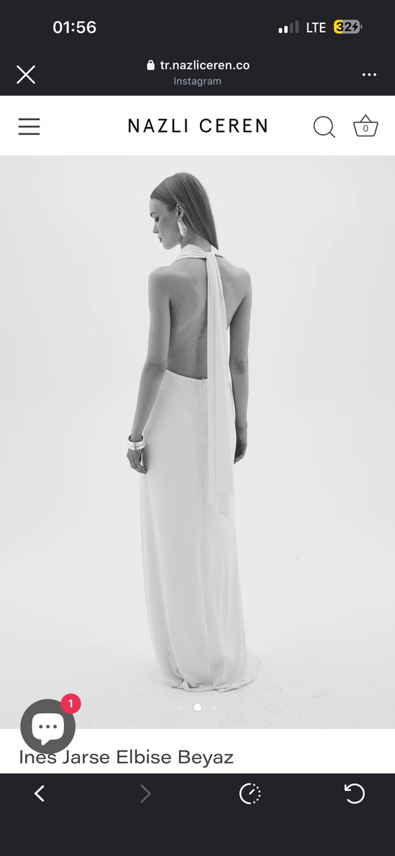 V Yaka Uzun Beyaz Minimalist elbise - Görsel 2