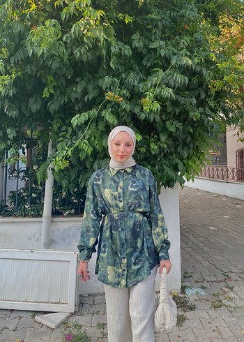 Bej Şal Desenli Vintage Kadın Gömlek - Görsel 4