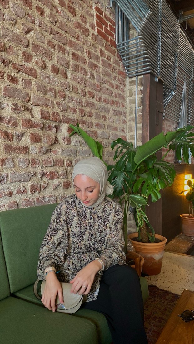 Bej Şal Desenli Vintage Kadın Gömlek - Görsel 3