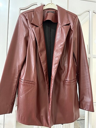 36 Beden bordo Renk deri blazer