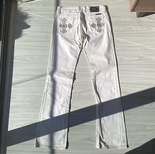 Beyaz Jean taş detaylı orta bel pantolon S beden