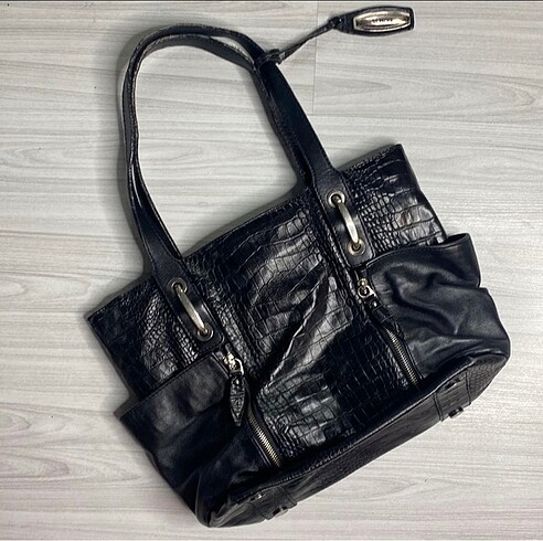 Vanessa Scani marka Gerçek Deri Siyah Çanta Kol çantası Çanta sa