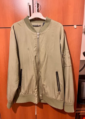 Haki fermuarlı bomber ceket - Görsel 2