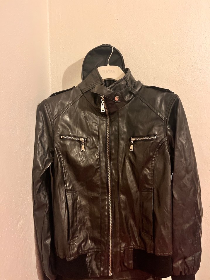 Siyah Deri Biker Ceket - Görsel 2