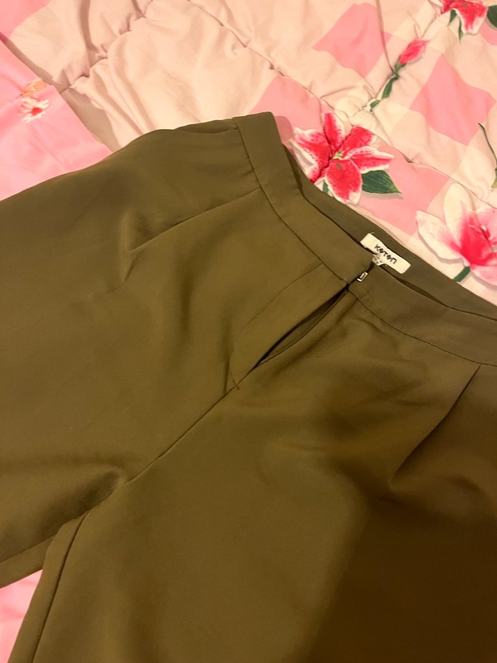 Koton kumaş pantolon, haki renk - Görsel 3