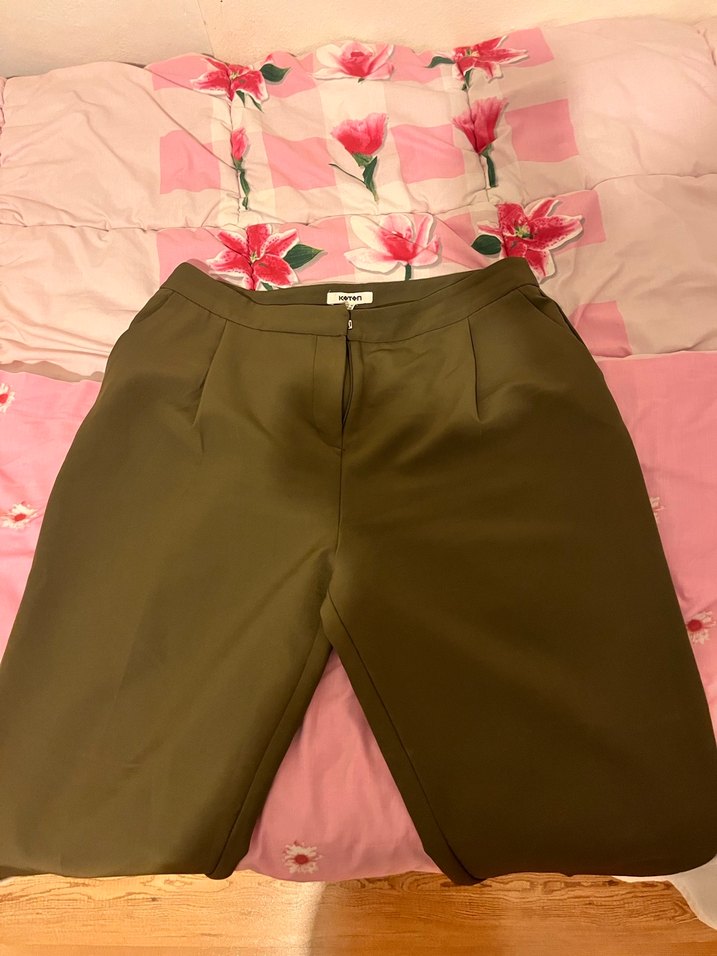 Koton kumaş pantolon, haki renk - Görsel 2