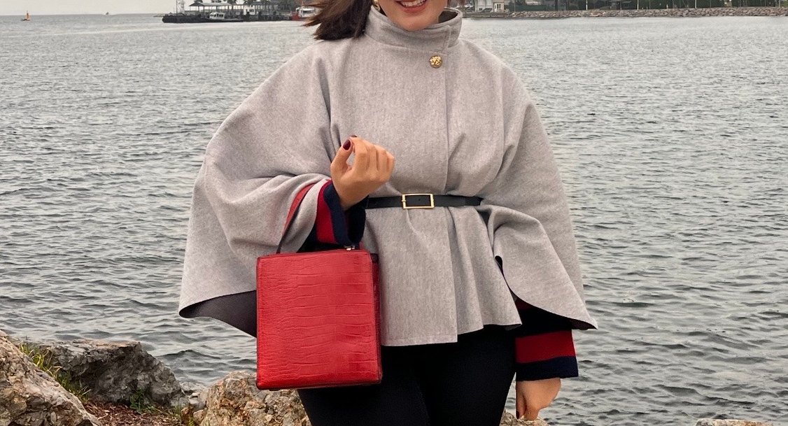 Gri Kemerli Mini Kadın Panço - Görsel 2