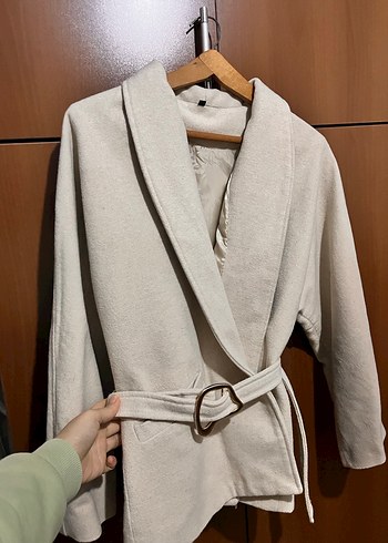 Bej Kemerli Midi Kadın Kaşe Kaban - Görsel 5