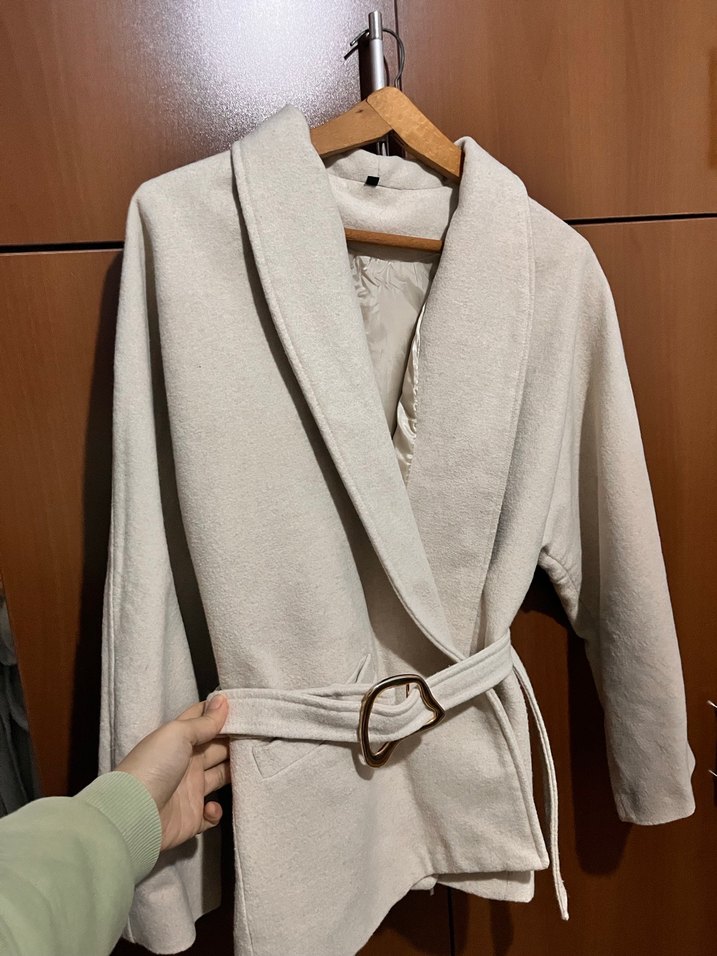 Bej Kemerli Midi Kadın Kaşe Kaban - Görsel 5