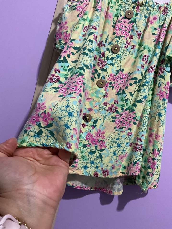 Çiçek Desenli Düğmeli Bohem Mini Bluz - Görsel 2