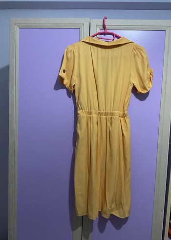 Sarı Midi Kız Çocuk Keten Elbise - Görsel 4