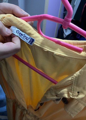 Sarı Midi Kız Çocuk Keten Elbise - Görsel 5