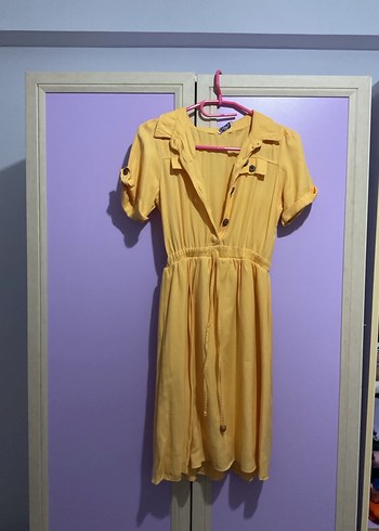 Sarı Midi Kız Çocuk Keten Elbise - Görsel 2