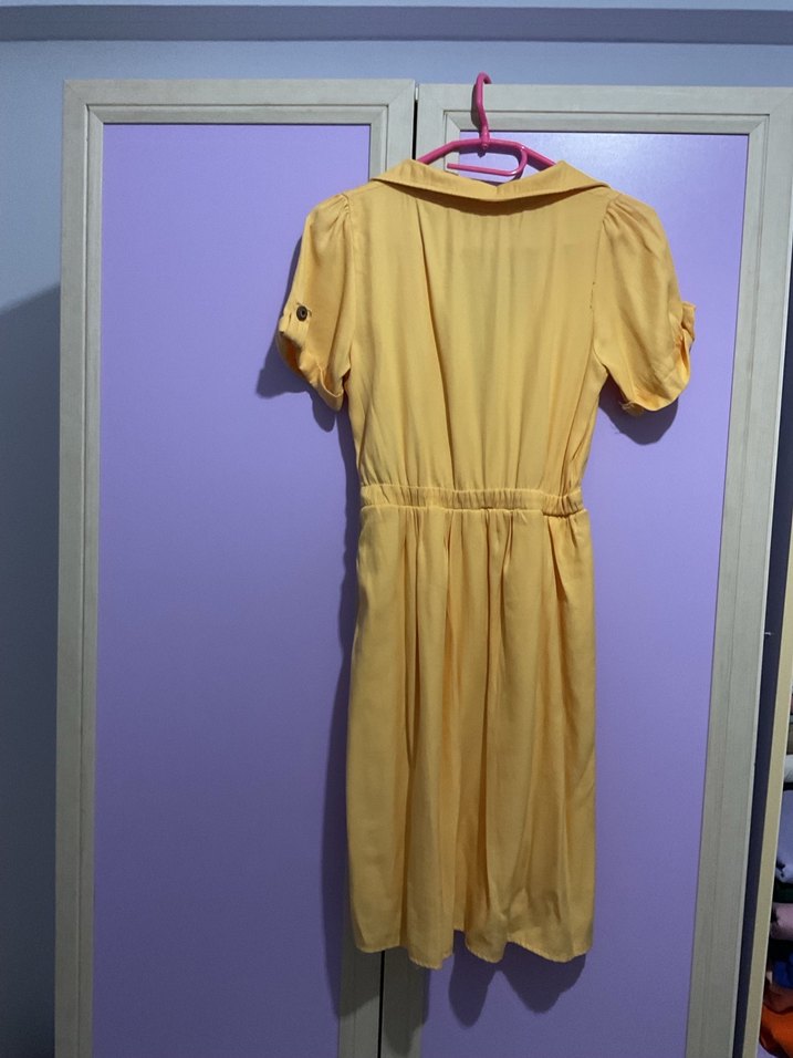 Sarı Midi Kız Çocuk Keten Elbise - Görsel 4