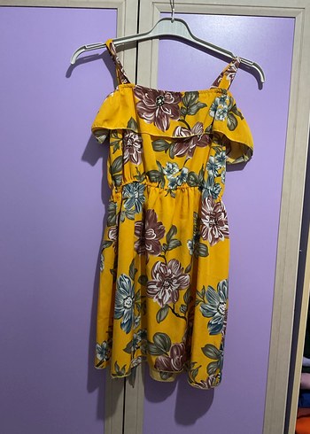 Sarı Çiçek Desenli Mini Bohem Elbise - Görsel 3