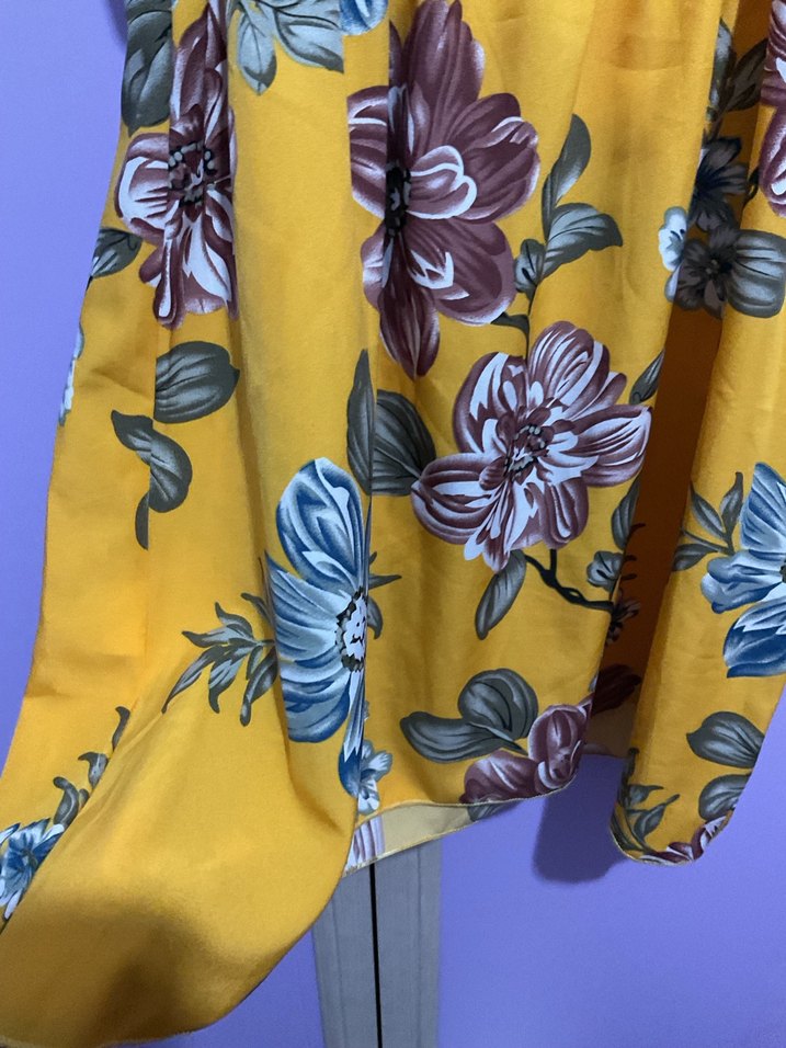 Sarı Çiçek Desenli Mini Bohem Elbise - Görsel 4