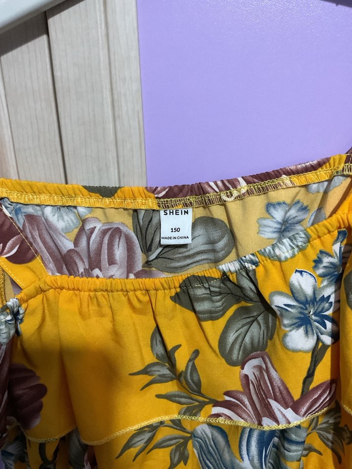 Sarı Çiçek Desenli Mini Bohem Elbise - Görsel 2