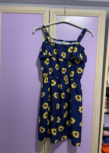 Kız çocuk Çiçek Desenli Askılı Midi Elbise - Görsel 2