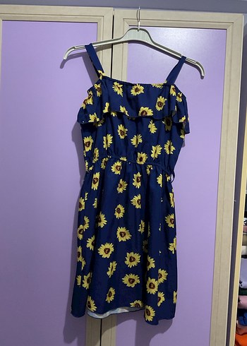 Kız çocuk Çiçek Desenli Askılı Midi Elbise - Görsel 5