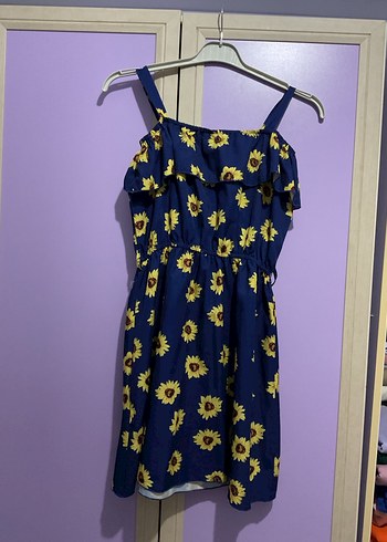 Kız çocuk Çiçek Desenli Askılı Midi Elbise - Görsel 6