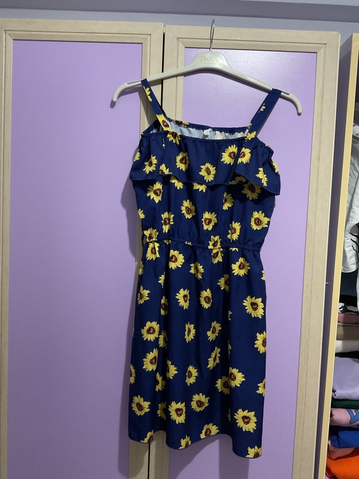 Kız çocuk Çiçek Desenli Askılı Midi Elbise - Görsel 2