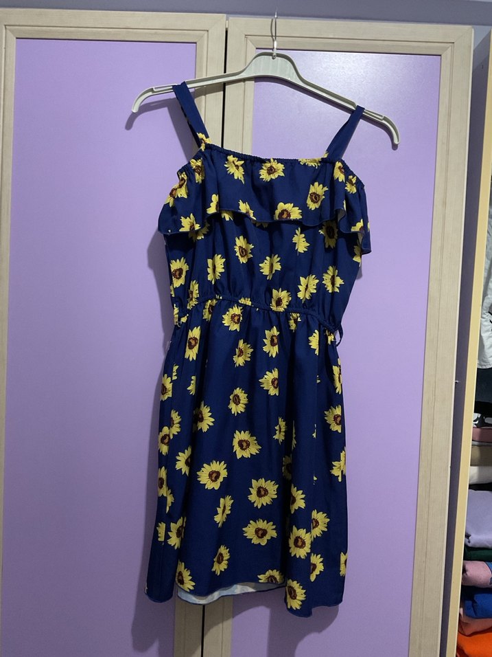 Kız çocuk Çiçek Desenli Askılı Midi Elbise - Görsel 5