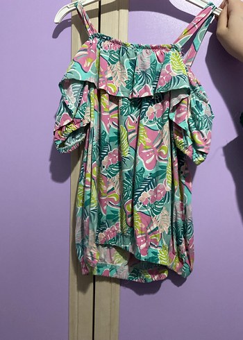 Çiçek Desenli Düğmeli Kız Elbisesi - Görsel 3