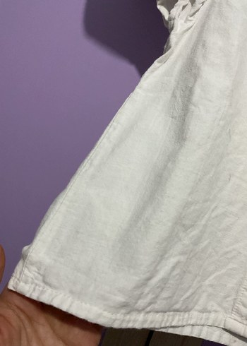 Kız Çocuk Beyaz Keten V Yaka Gömlek - Görsel 3