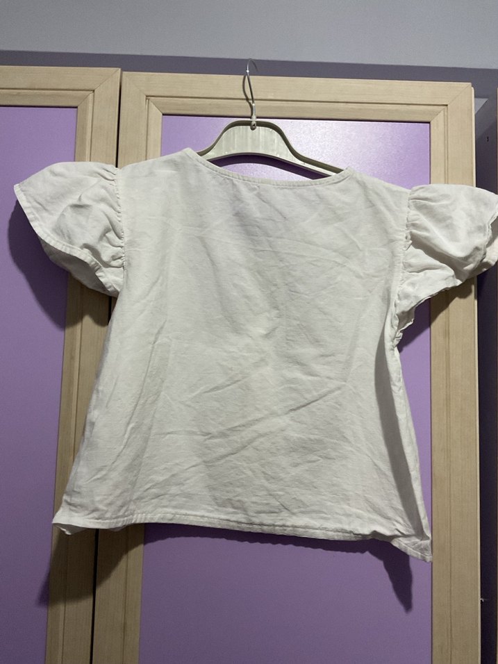 Kız Çocuk Beyaz Keten V Yaka Gömlek - Görsel 4