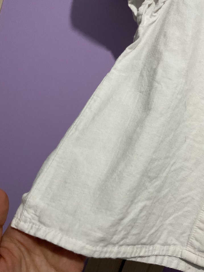 Kız Çocuk Beyaz Keten V Yaka Gömlek - Görsel 3