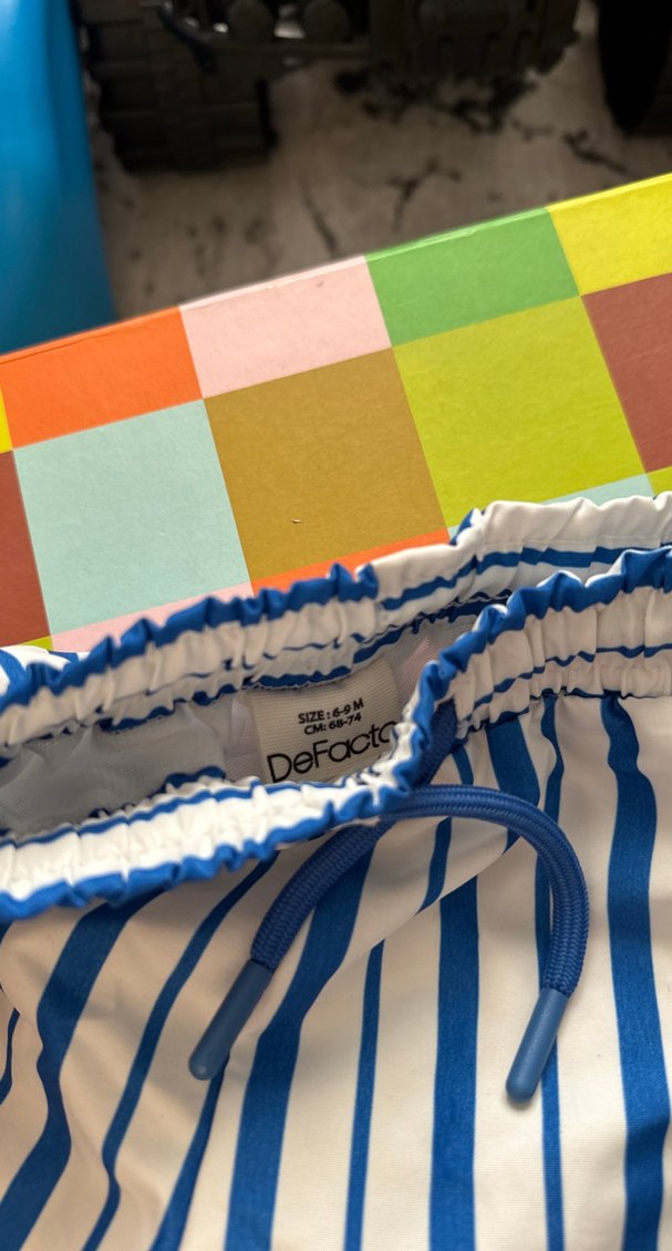 Erkek Çocuk Mavi Çizgili Deniz Şortu - Görsel 4